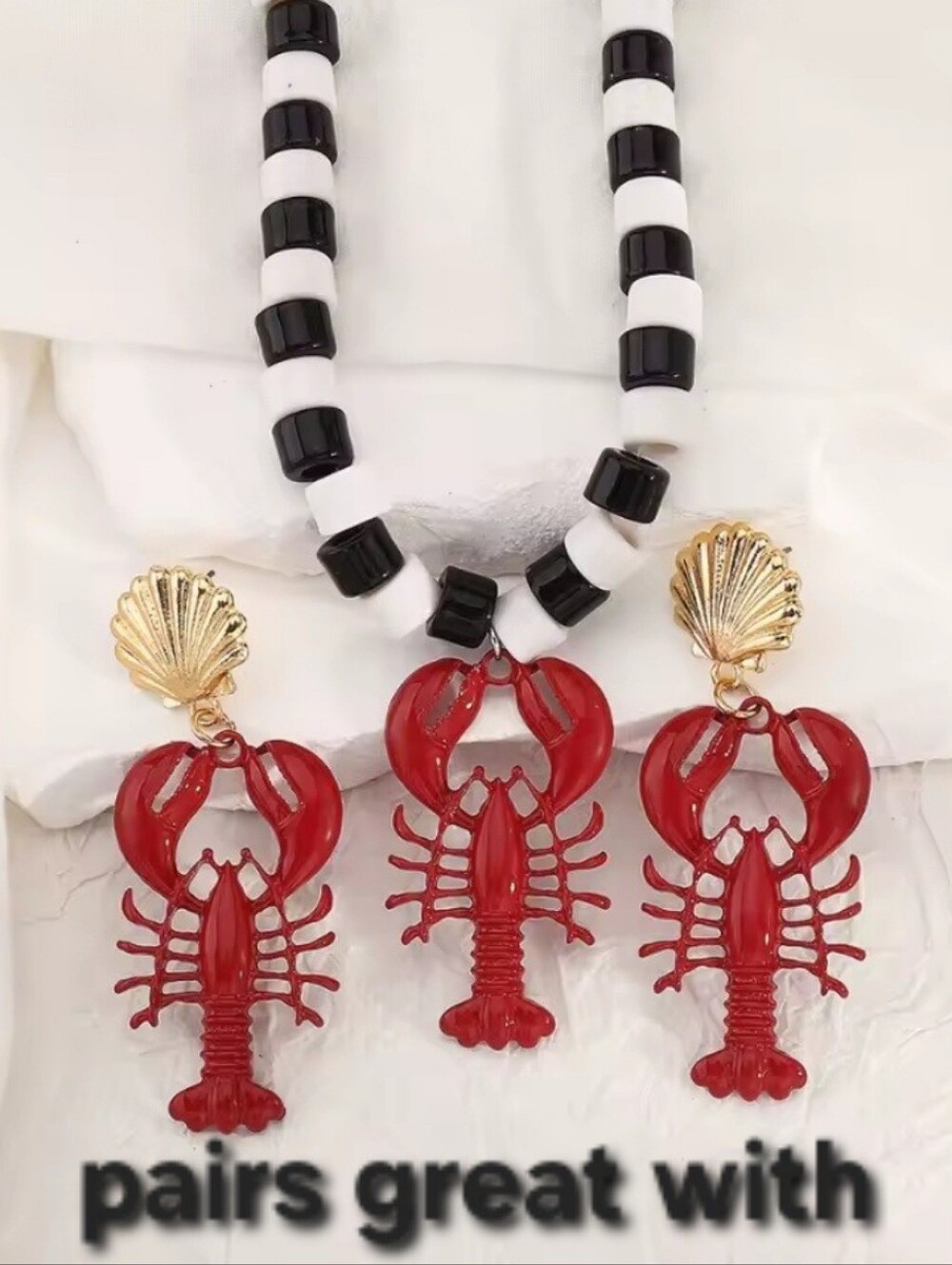 New! Red Lobster Gold Shell Drop Earrings Crawfish ( 1005) - Picture 3 of 5